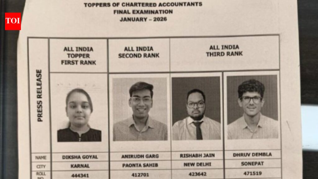 ICAI CA Final January 2026 toppers: Diksha Goyal secures AIR 1 with 81%; check list of top scorers here