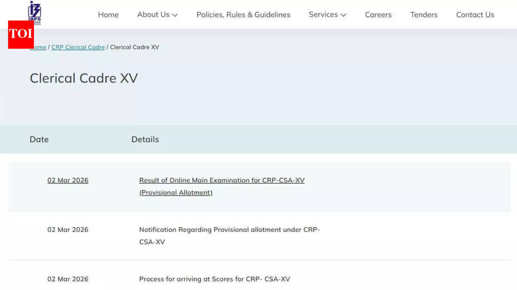 IBPS Clerk Mains result 2026 declared for 15,684 Customer Service Associate posts at ibps.in; download here |