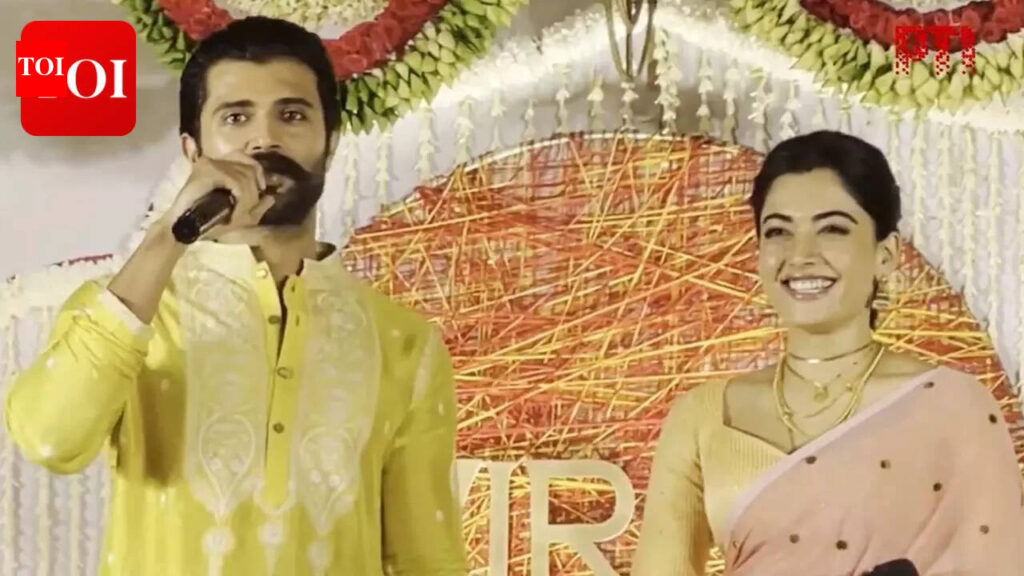 Vijay Deverakonda’s ‘Telugu states new daughter-in-law’ remark leaves Rashmika Mandanna blushing at pre-reception press meet |
