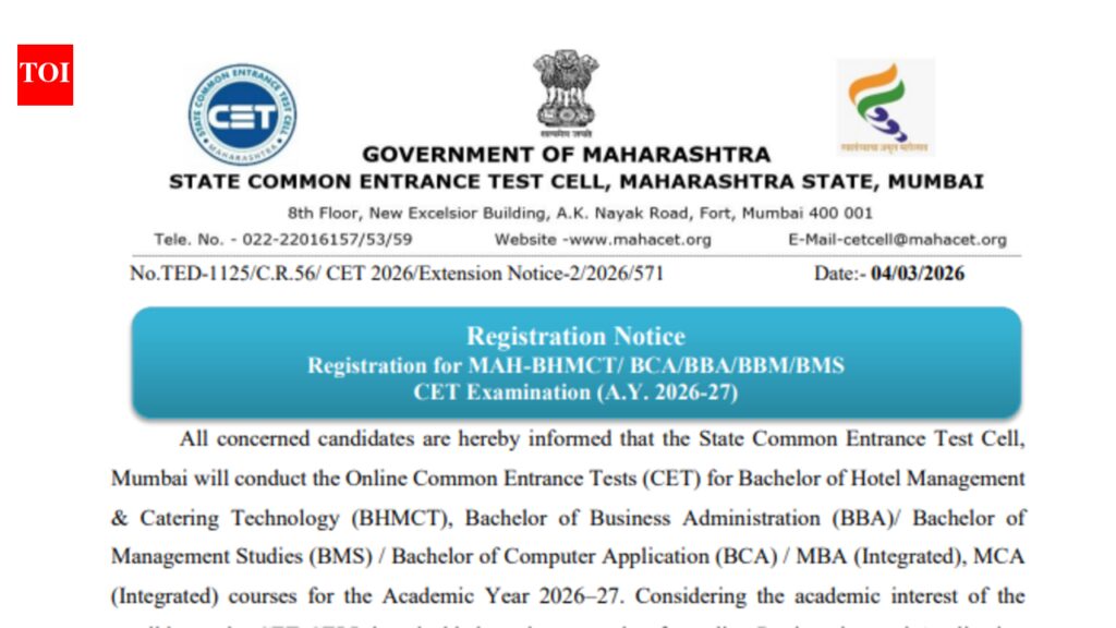 MAH CET 2026 registration deadline extended for BBA, BCA, BHMCT and other courses: Check new date here