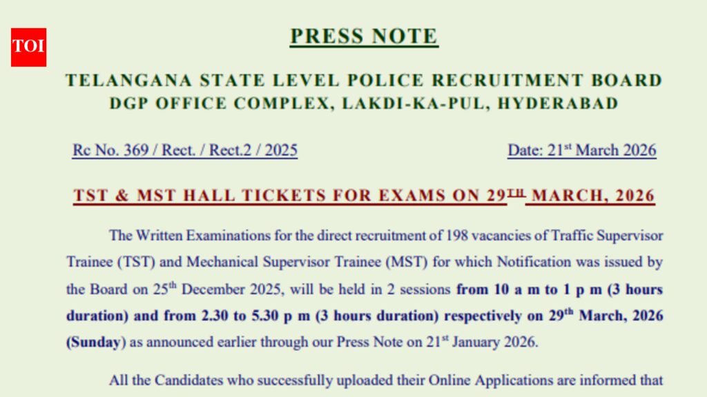 TSLPRB TST, MST hall ticket 2026 to be released tomorrow: Check steps to download admit card here
