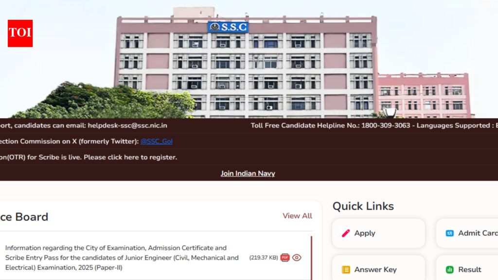 SSC JE exam city intimation slip 2026 released for Paper 2 at ssc.gov.in: Direct link to download here