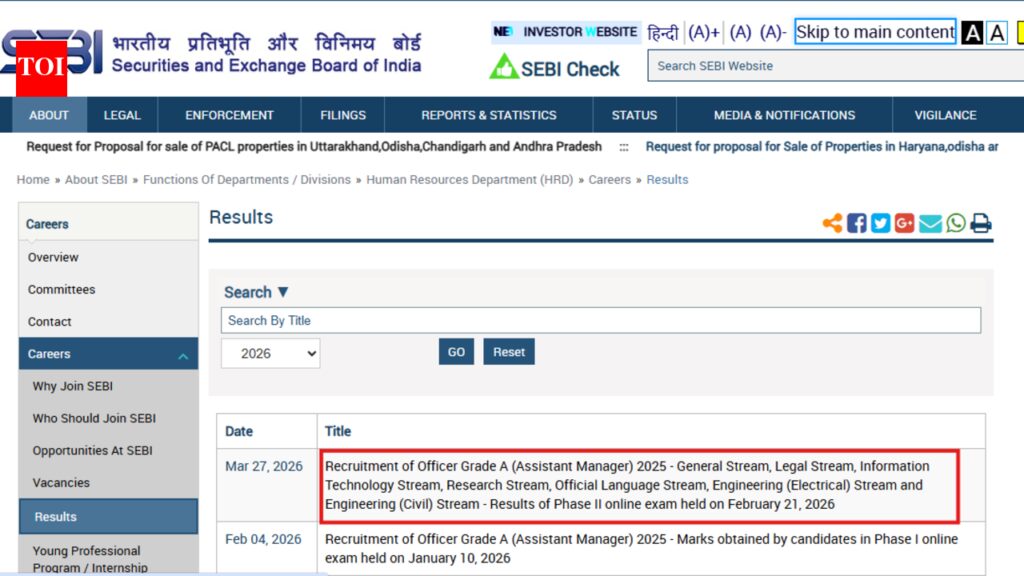 SEBI Grade A Phase 2 result 2026 released at sebi.gov.in: Direct link to download here