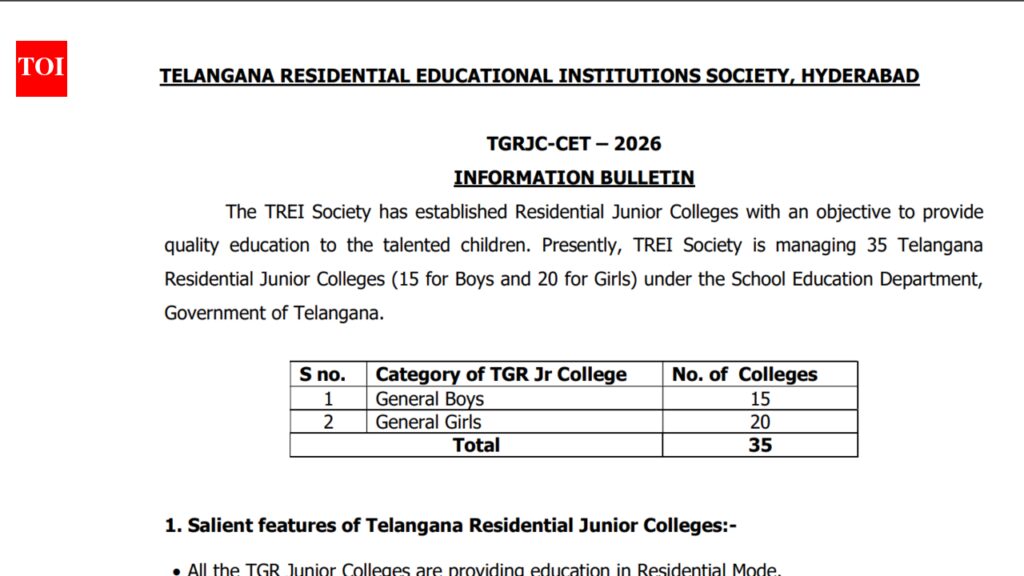 TGRJC CET 2026 registration underway at tgrjc.cgg.gov.in: Direct link to apply here