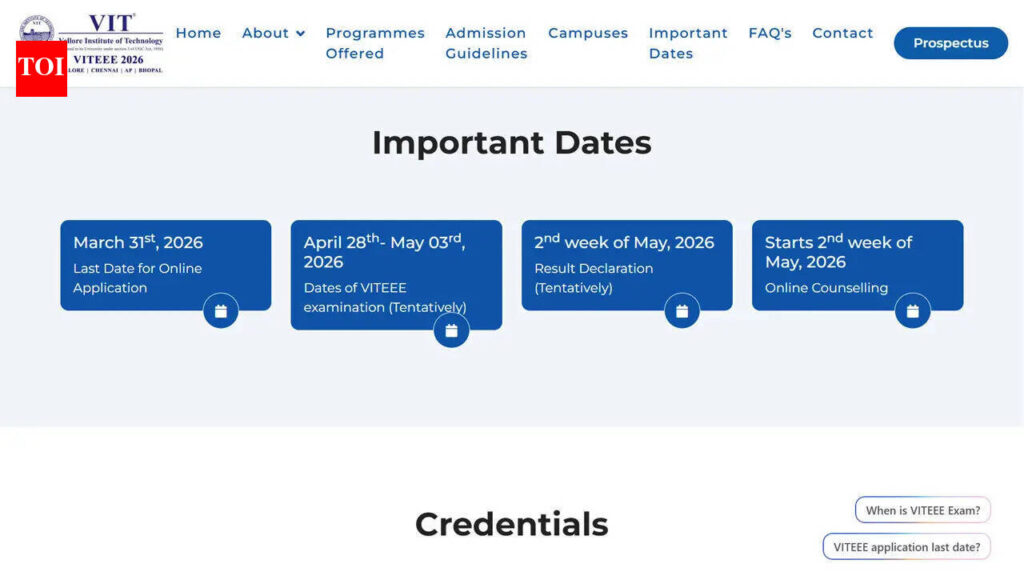 VITEEE 2026 registration closes March 31; here’s how to apply online at viteee.vit.ac.in