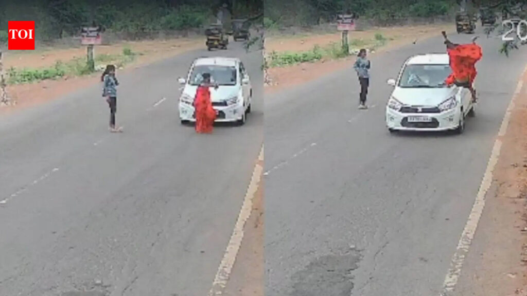 Caught on cam: Karnataka woman flung into air after car hits her while crossing road; critical | Mangaluru News