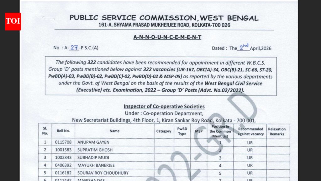 WBPSC Group D result 2026 released at psc.wb.gov.in: Direct link to download scorecards here