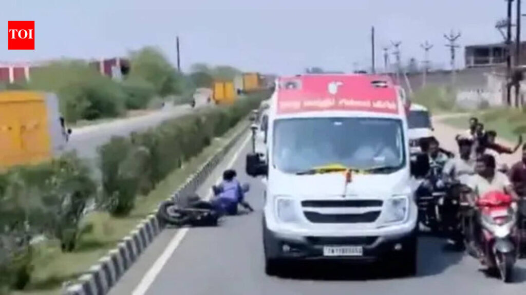 Caught on cam: Motorcycle rider meets with accident during TVK chief Vijay’s roadshow | India News