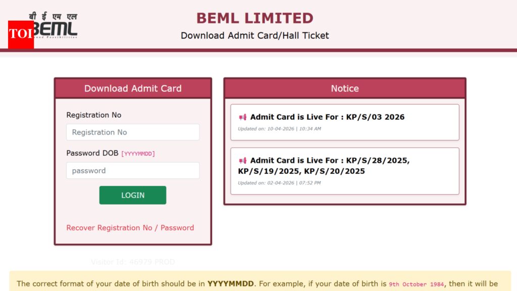 BEML Junior Executive admit card 2026 released at beml.in: Direct link to download hall tickets here