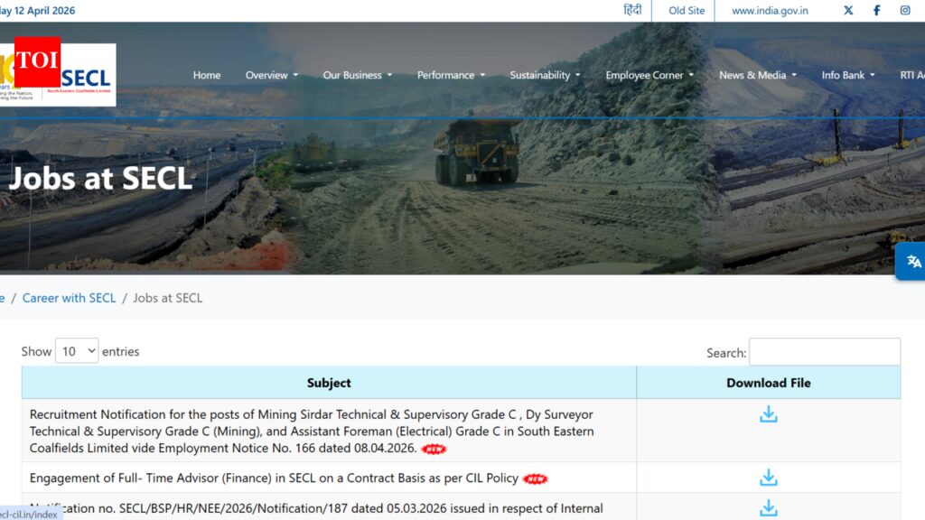 SECL recruitment 2026: Notification released for 1,055 vacancies; registration begins on this date