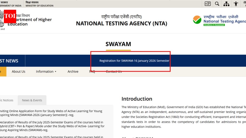 NTA opens applications for SWAYAM 2026 January semester: Check key dates, direct link to apply