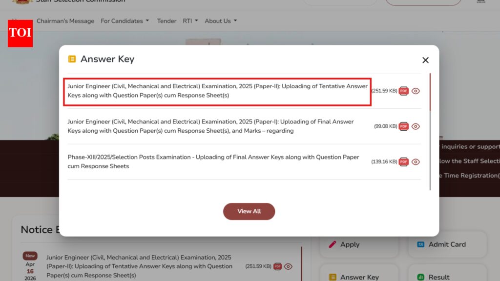 SSC JE Tier 2 answer key, response sheet 2026 released at ssc.gov.in: Check direct link and objection details here