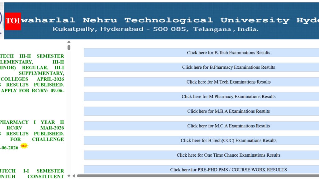 JNTUH result 2026 declared for BTech, MBA, MTech and other courses: Direct link to download scorecards here