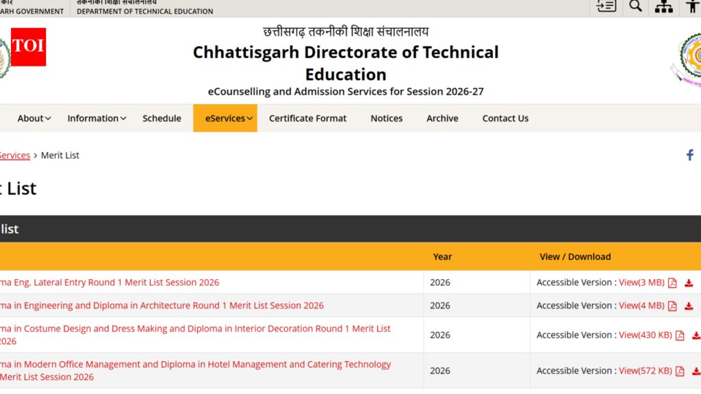 CG PPT 2026 round 1 merit list released at cgdte.admissions.nic.in; 3,913 candidates qualify: Direct link to download here