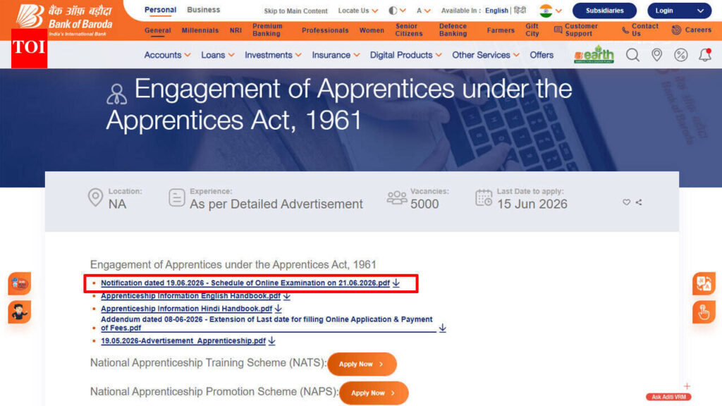 Bank of Baroda Apprentice online examination on June 21; BFSI SSC to share login details