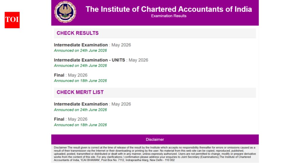ICAI CA Inter May result 2026 released at caresults.icai.org: Direct link to download scorecards
