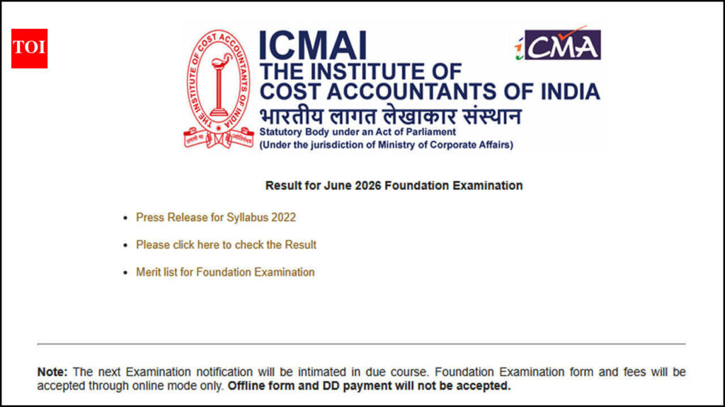 ICMAI CMA Foundation June 2026 result released, check scorecard at icmai.in: Direct link