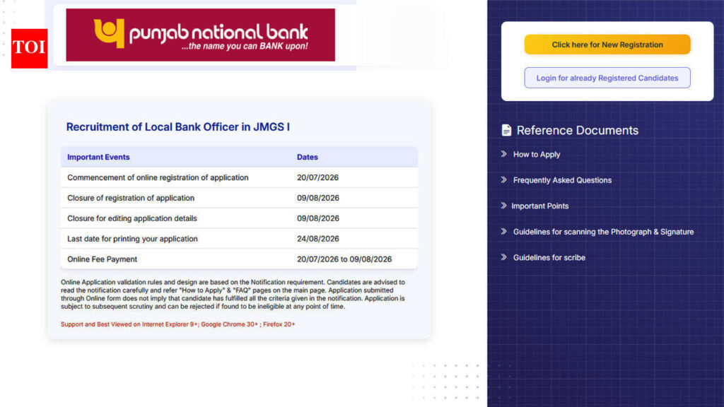 PNB LBO Recruitment 2026: Applications for 545 Local Bank Officer posts begin at pnb.bank.in; check eligibility and selection process
