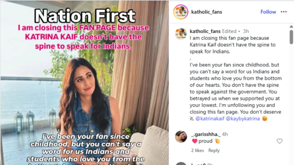 Katrina Kaif faces backlash over silence on CJP protests as fan page with 70K followers shuts down |