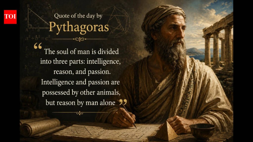 Quote of the day by Pythagoras: “The soul of man is divided into three parts: intelligence, reason, and..”